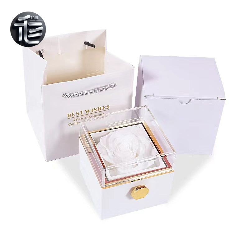 Acrylic Rose Jewelry Box with Transparent Lid & Gold Clasp for Valentine's Day Gift