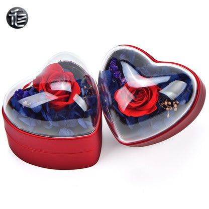 Heart Shape Jewelry Box Preserved Flower Ring Necklace Case Gift for Her Valentine Proposal Wedding