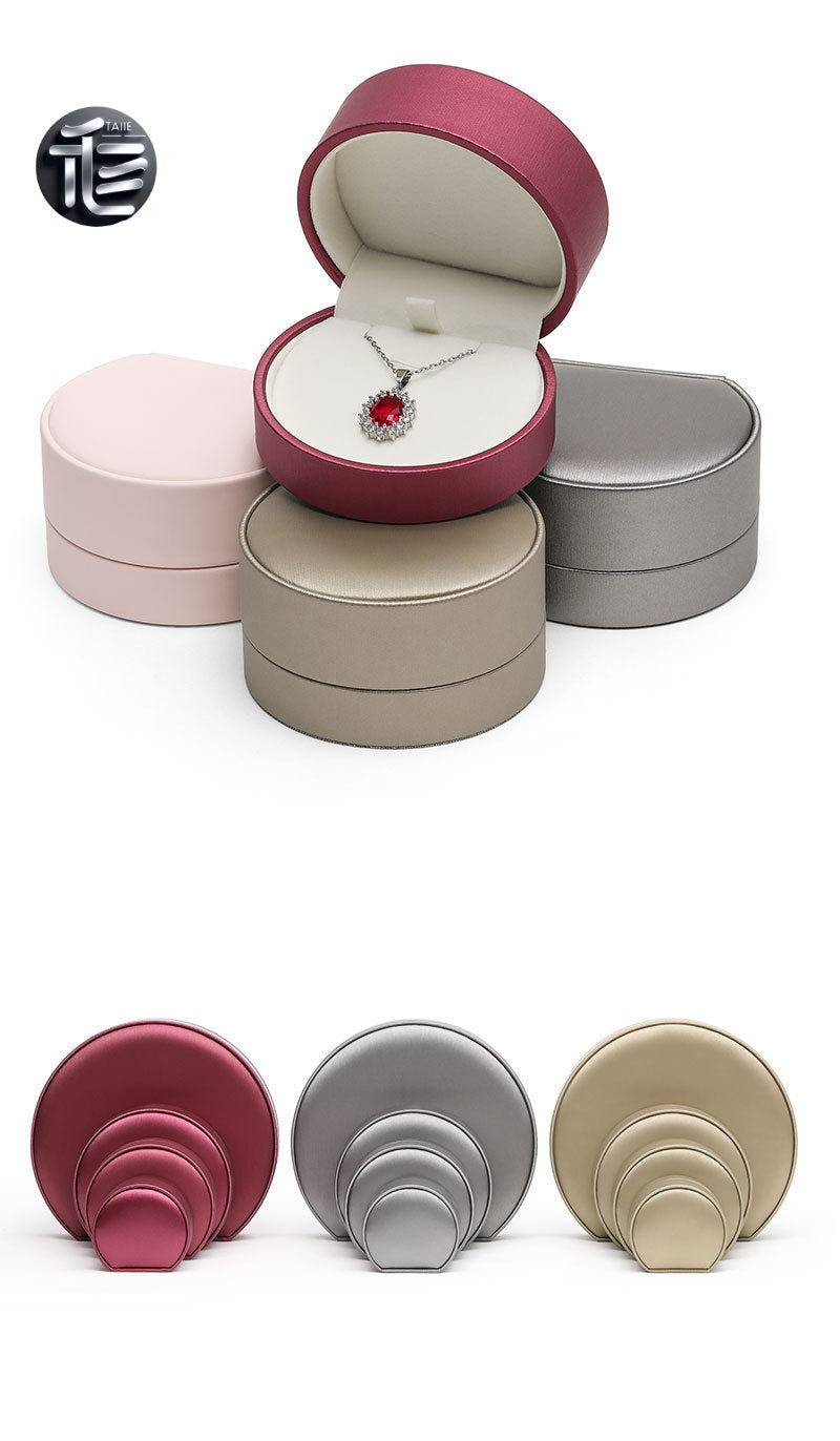 PU Leather Jewelry Box Semicircle Ring Necklace Case Gift for Her Proposal Wedding
