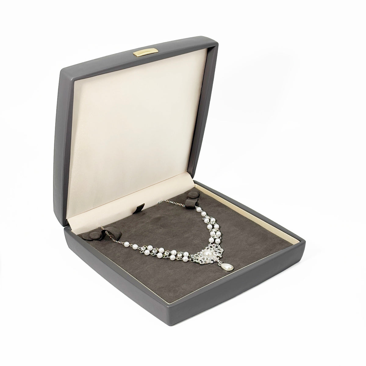 5pcs PU Leather Jewelry Box Set Gold Accent – Ring Necklace Bracelet Gift Case