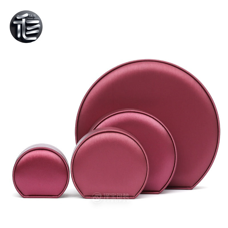PU Leather Jewelry Box Semicircle Ring Necklace Case Gift for Her Proposal Wedding