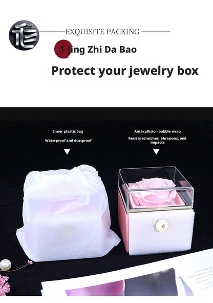 Acrylic Rose Jewelry Box with Transparent Lid & Gold Clasp for Valentine's Day Gift