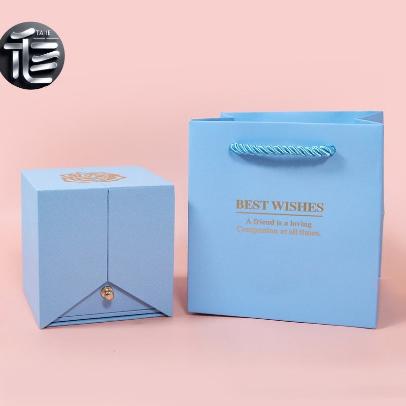 Rose Flower Jewelry Box Double Door Drawer – Transparent Lid Ring Case for Valentine's Day