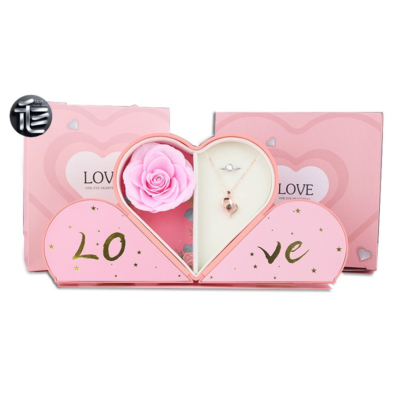 Heart Shaped Jewelry Box Double Open Gift Box with Rose & Gold Clasp for Valentine's Day