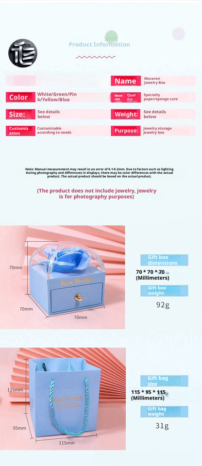 Rose Flower Jewelry Box with Drawer – Transparent Lid Ring Necklace Case for Valentine's Day Gift