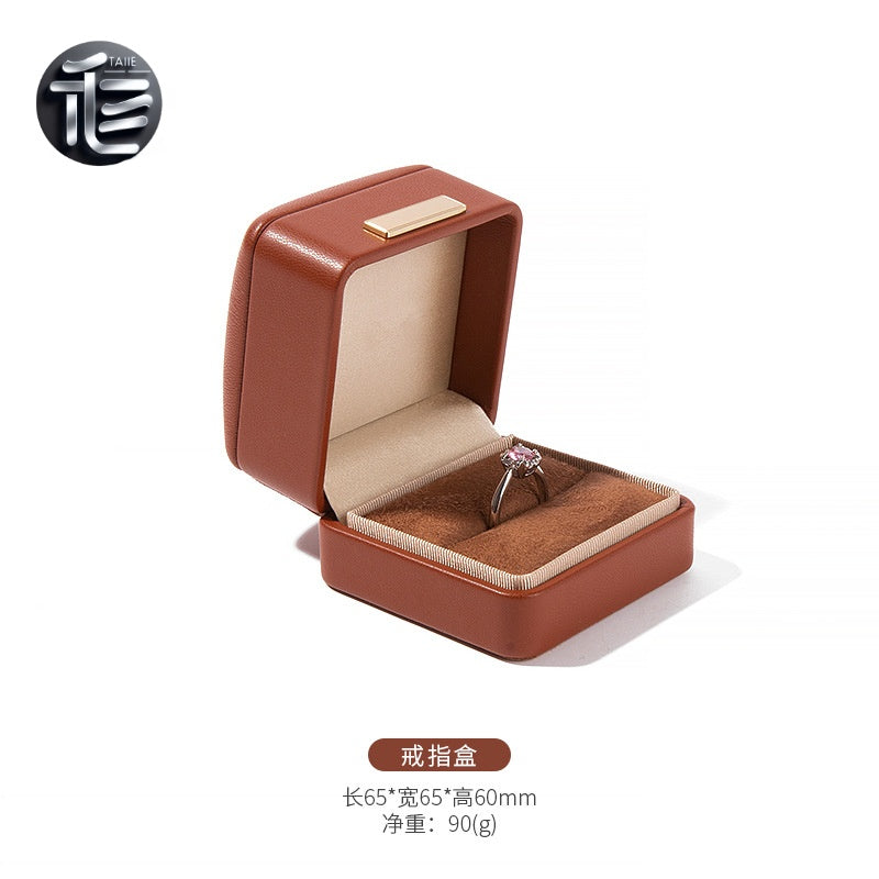 PU Leather Jewelry Box Ring Necklace Case Gift for Her Proposal Wedding