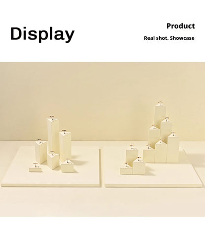 Beige Suede Ring Display Stand with Multi-Level Steps for Vendors