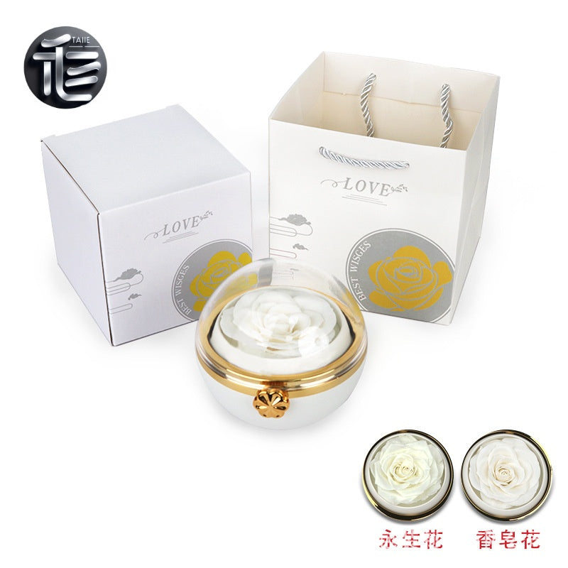 Rotating Rose Jewelry Box with Drawer – Ring Necklace Case for Valentine's Day