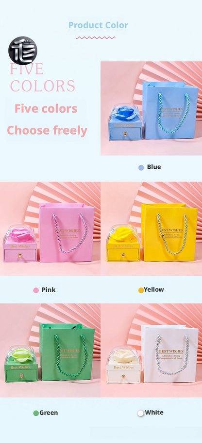 Rose Flower Jewelry Box with Drawer – Transparent Lid Ring Necklace Case for Valentine's Day Gift