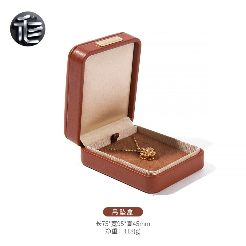 PU Leather Jewelry Box Ring Necklace Case Gift for Her Proposal Wedding
