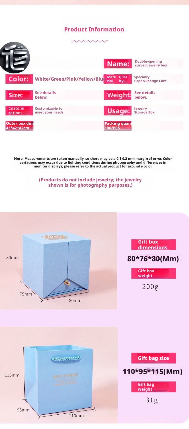Rose Flower Jewelry Box Double Door Drawer – Transparent Lid Ring Case for Valentine's Day