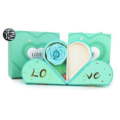Heart Shaped Jewelry Box Double Open Gift Box with Rose & Gold Clasp for Valentine's Day