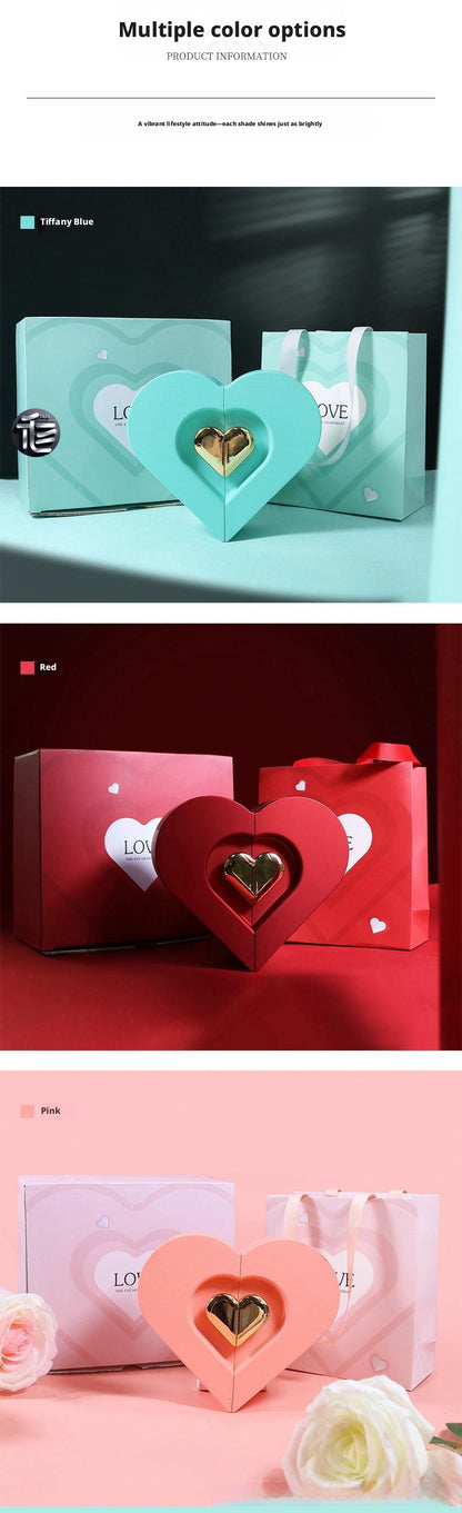 Heart Shaped Jewelry Box Double Open Gift Box with Rose & Gold Clasp for Valentine's Day