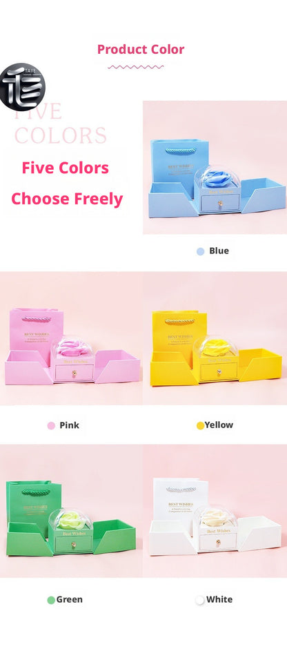 Rose Flower Jewelry Box Double Door Drawer – Transparent Lid Ring Case for Valentine's Day