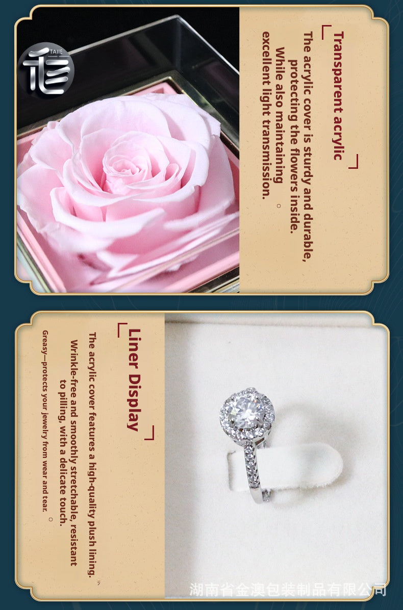Acrylic Rose Jewelry Box with Transparent Lid & Gold Clasp for Valentine's Day Gift