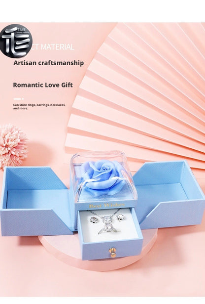 Rose Flower Jewelry Box Double Door Drawer – Transparent Lid Ring Case for Valentine's Day