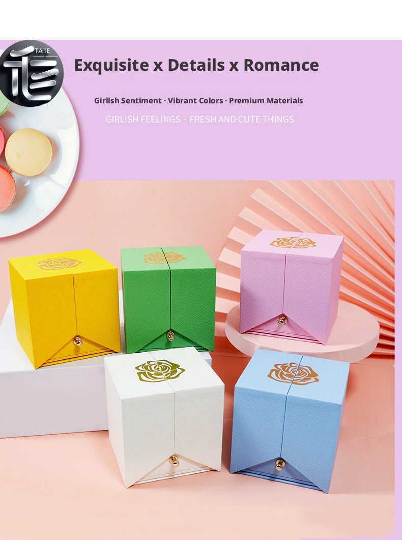 Rose Flower Jewelry Box Double Door Drawer – Transparent Lid Ring Case for Valentine's Day