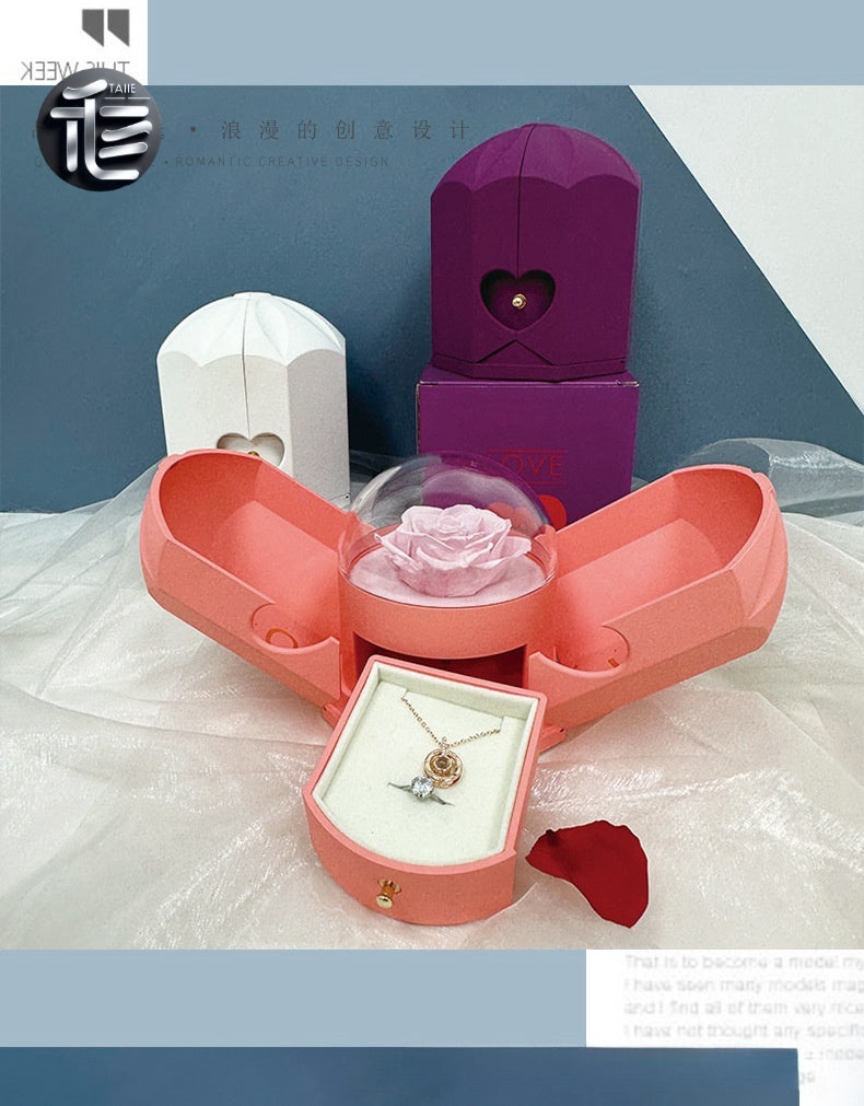 Preserved Rose Jewelry Box Double Door Drawer – Valentine's Day Gift for Her