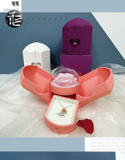 Preserved Rose Jewelry Box Double Door Drawer – Valentine's Day Gift for Her