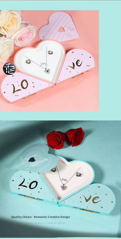 Heart Shaped Jewelry Box Double Open Gift Box with Rose & Gold Clasp for Valentine's Day