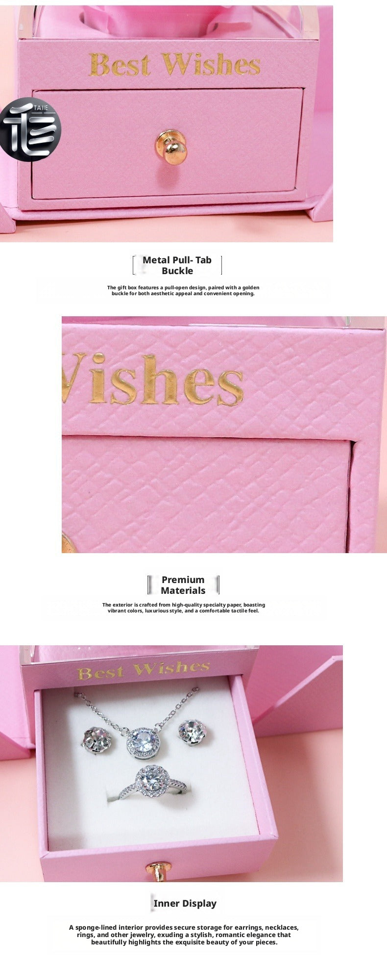 Rose Flower Jewelry Box Double Door Drawer – Transparent Lid Ring Case for Valentine's Day
