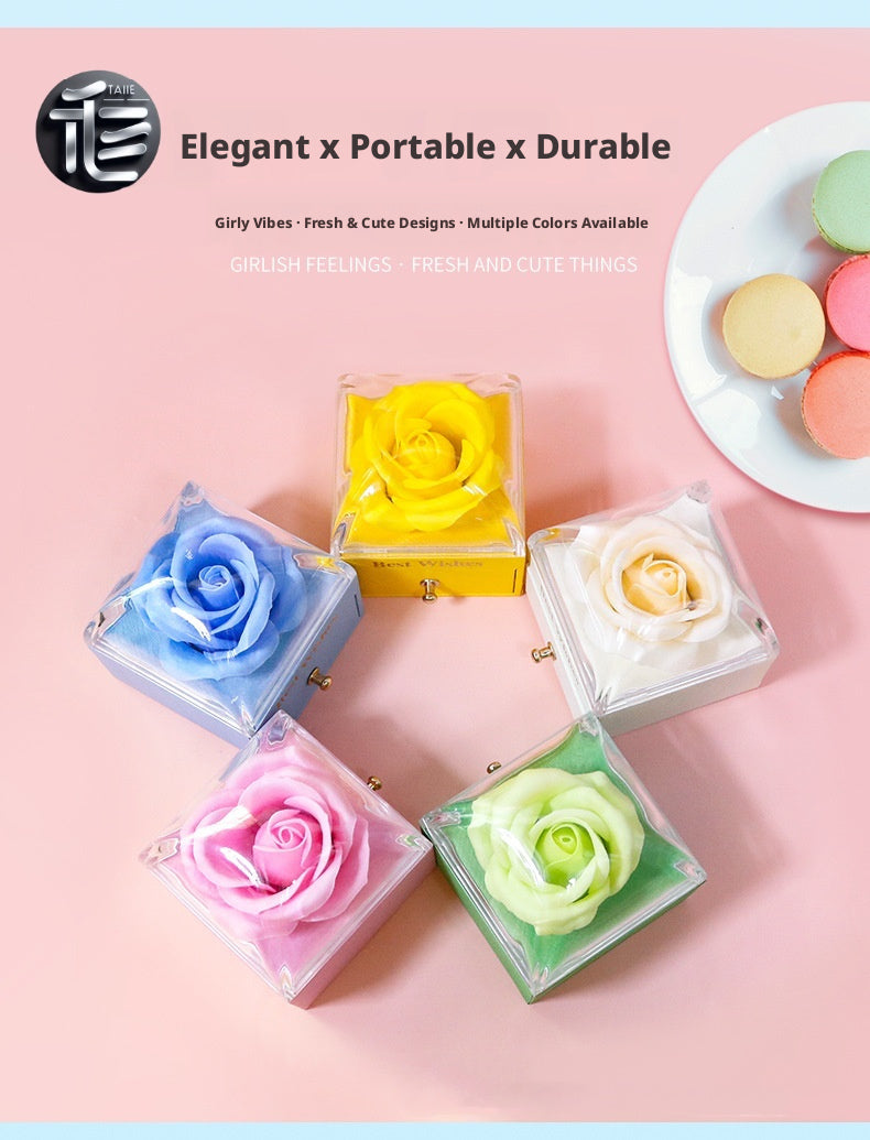 Rose Flower Jewelry Box with Drawer – Transparent Lid Ring Necklace Case for Valentine's Day Gift