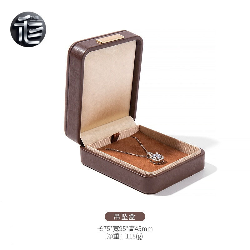 PU Leather Jewelry Box Ring Necklace Case Gift for Her Proposal Wedding