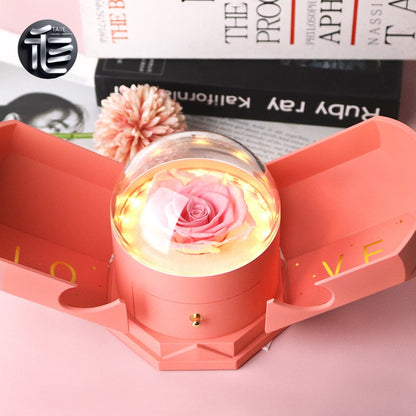 Preserved Rose Jewelry Box Double Door Drawer – Valentine's Day Gift for Her