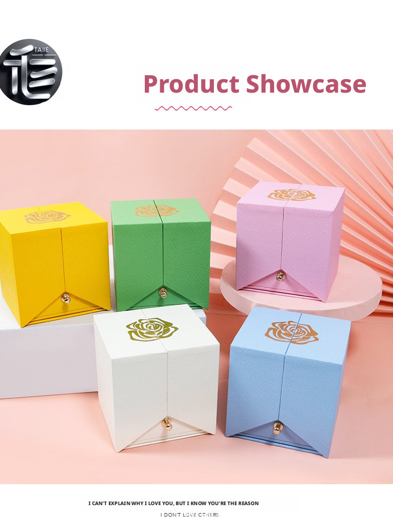 Rose Flower Jewelry Box Double Door Drawer – Transparent Lid Ring Case for Valentine's Day