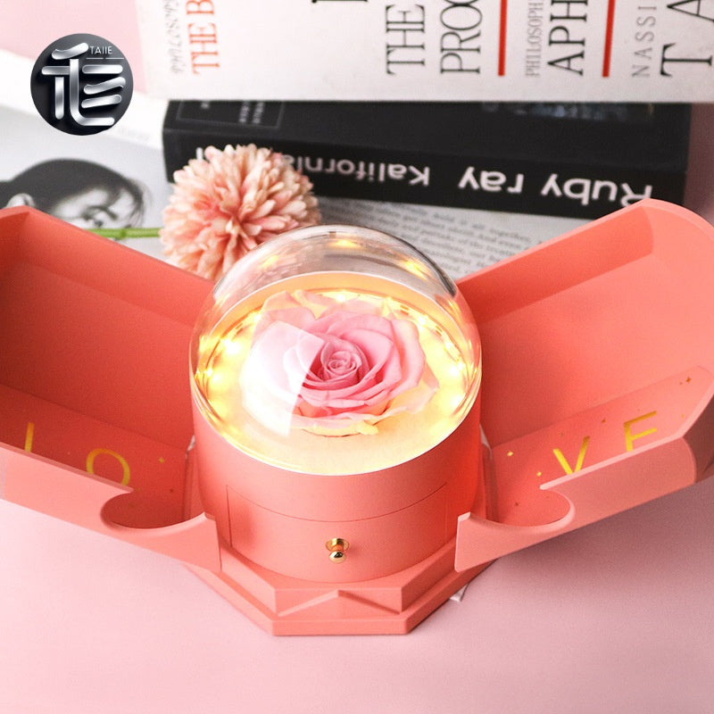 Preserved Rose Jewelry Box Double Door Drawer – Valentine's Day Gift for Her