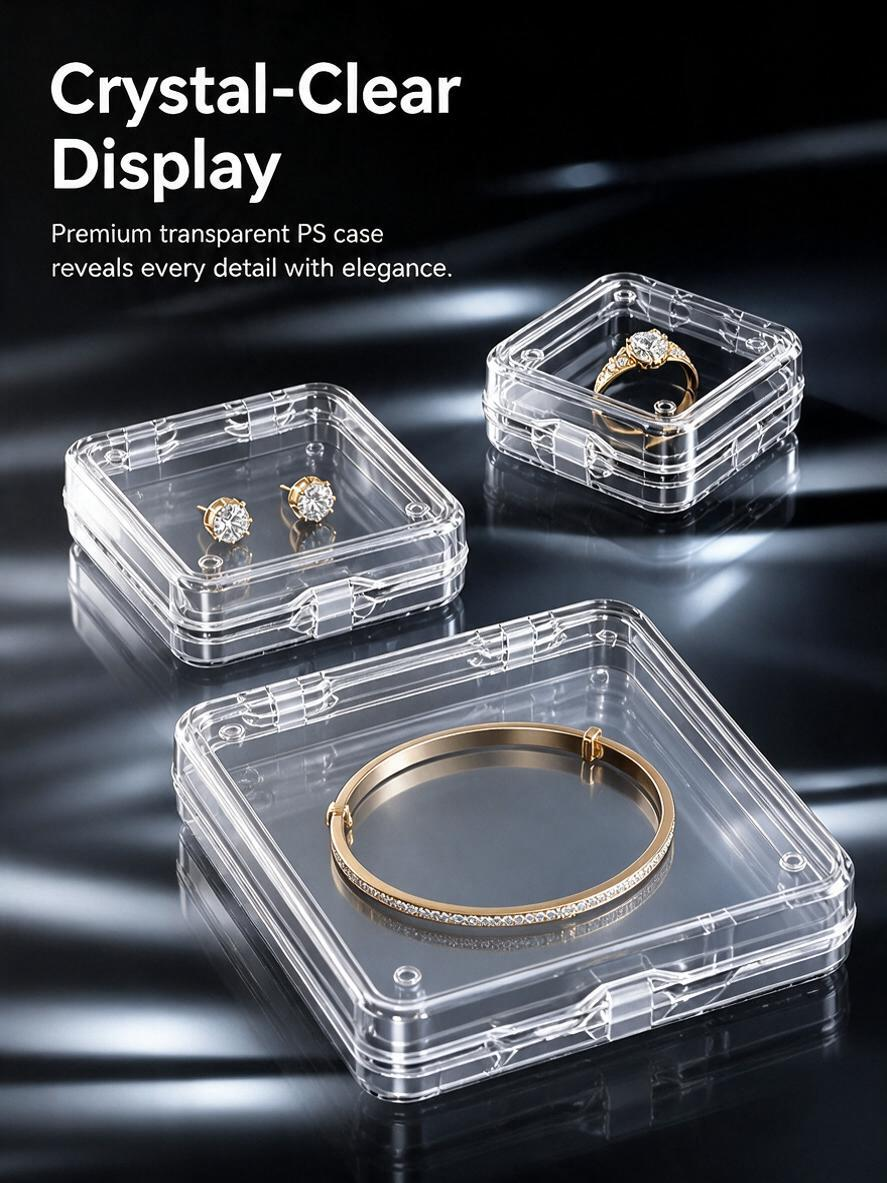 3pcs Clear Acrylic Floating Display Box Film Suspension Case for Jewelry Watch Storage