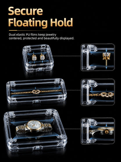 3pcs Clear Acrylic Floating Display Box Film Suspension Case for Jewelry Watch Storage
