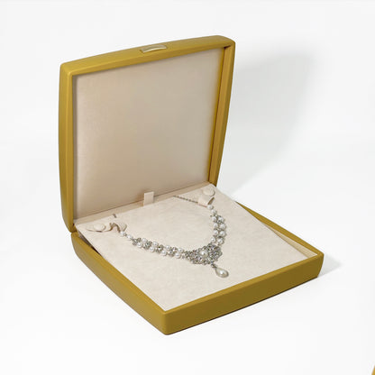 5pcs PU Leather Jewelry Box Set Gold Accent – Ring Necklace Bracelet Gift Case