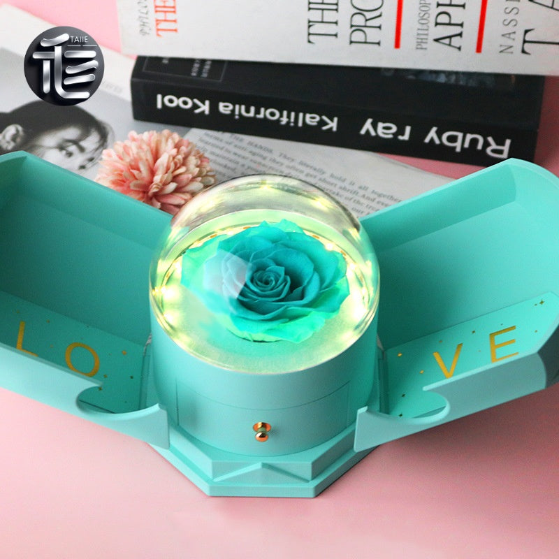 Preserved Rose Jewelry Box Double Door Drawer – Valentine's Day Gift for Her