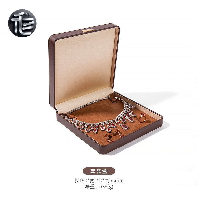 PU Leather Jewelry Box Ring Necklace Case Gift for Her Proposal Wedding