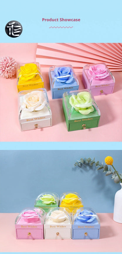 Rose Flower Jewelry Box with Drawer – Transparent Lid Ring Necklace Case for Valentine's Day Gift