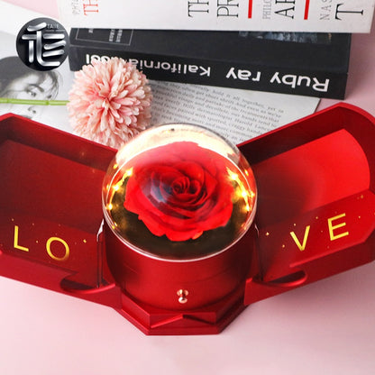 Preserved Rose Jewelry Box Double Door Drawer – Valentine's Day Gift for Her