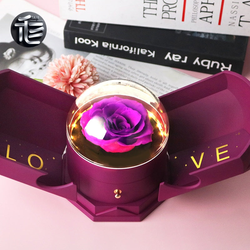 Preserved Rose Jewelry Box Double Door Drawer – Valentine's Day Gift for Her