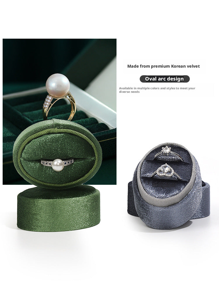 Velvet Ring Box Ribbed Oval – Engagement Proposal Ring Holder Gift for Her