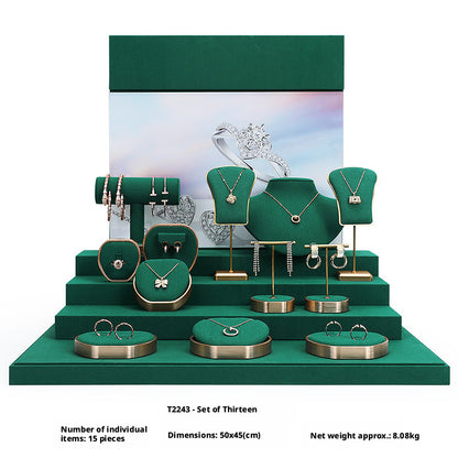Metal & Suede Jewelry Display Stand Set for Retail Store Countertop