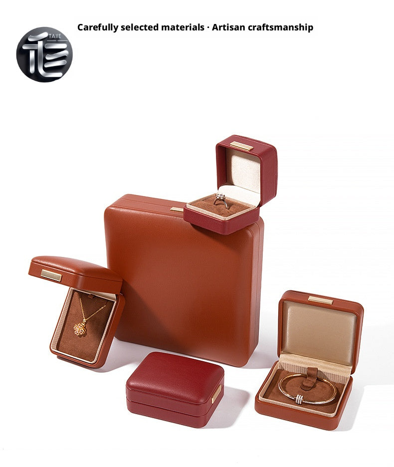 PU Leather Jewelry Box Ring Necklace Case Gift for Her Proposal Wedding