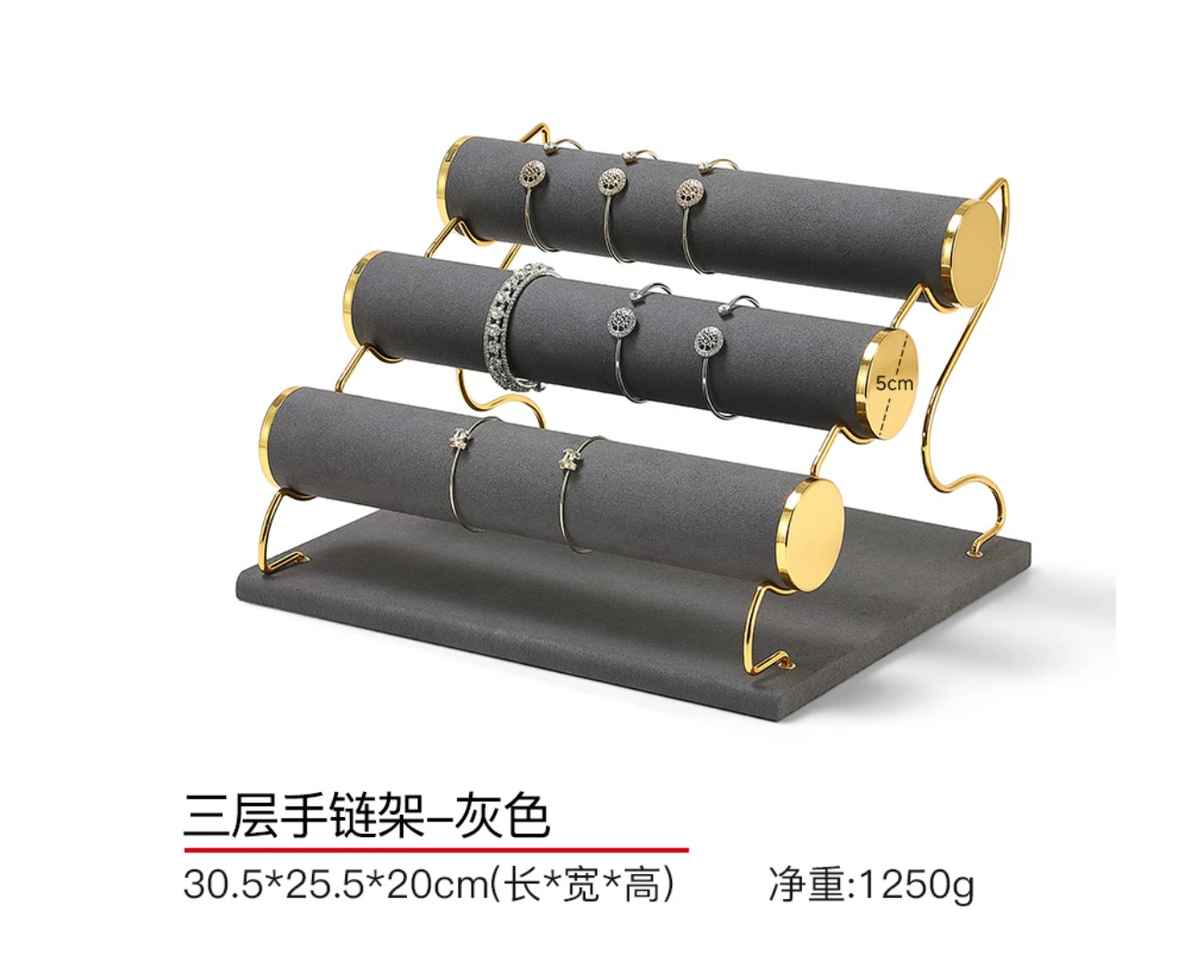 3 Tier Bracelet Holder Stand, Velvet Jewelry Display Rack for Bracelets Bangles Watches