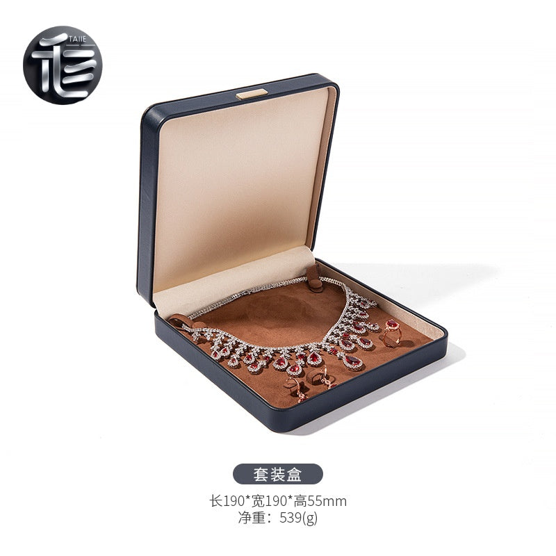 PU Leather Jewelry Box Ring Necklace Case Gift for Her Proposal Wedding