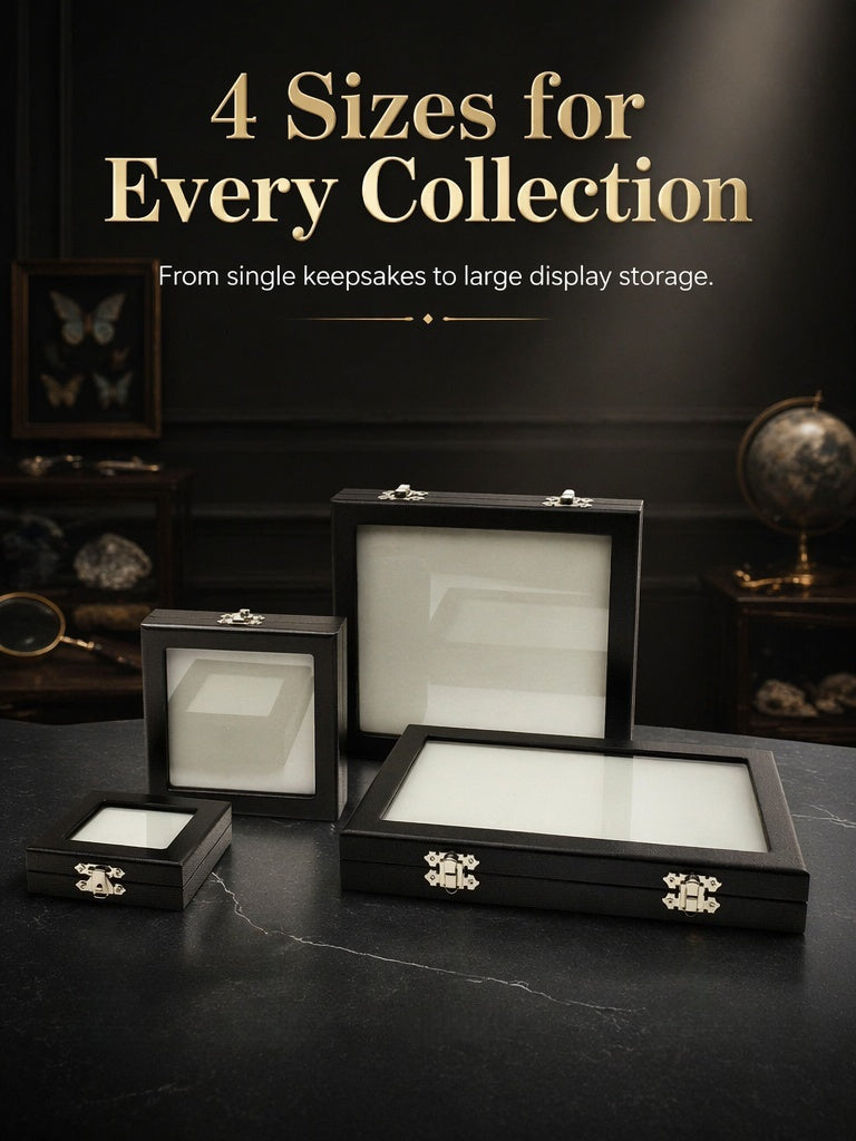 Coin & Gem Display Box, Glass Lid, PU Leather Case with Memory Foam