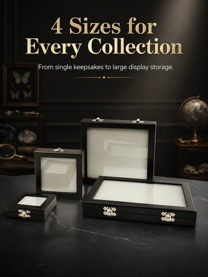 Coin & Gem Display Box, Glass Lid, PU Leather Case with Memory Foam