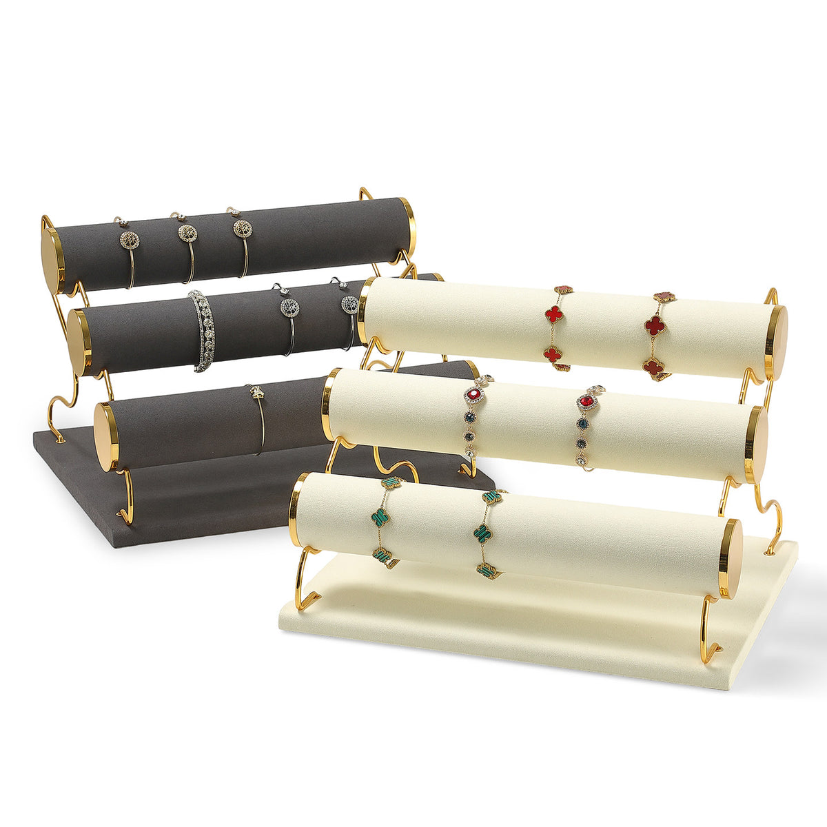 3 Tier Bracelet Holder Stand, Velvet Jewelry Display Rack for Bracelets Bangles Watches