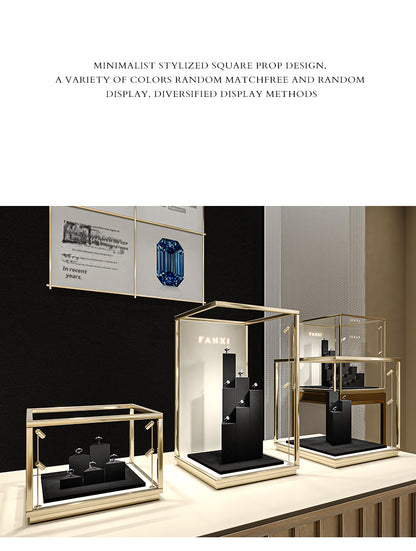 Black Suede Ring Display Stand with Multi-Level Steps for Boutique