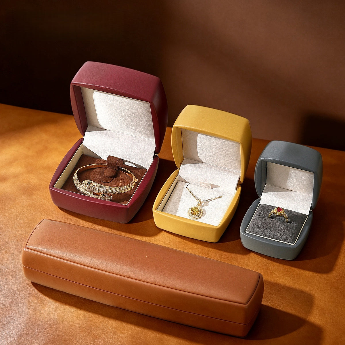 PU Leather Jewelry Gift Box, Minimalist Ring Pendant Necklace Storage Case, Elegant Jewelry Box
