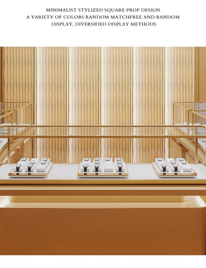 White Leather Jewelry Display Set with Gold Trim for Watch and Ring