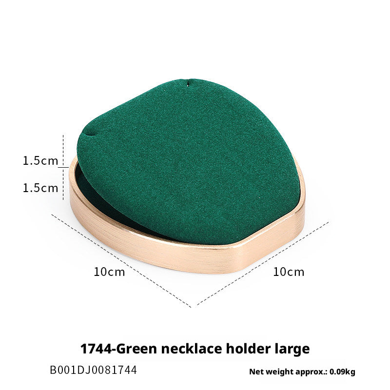 Green Suede and Gold Jewelry Showcase Trays and Necklace Busts